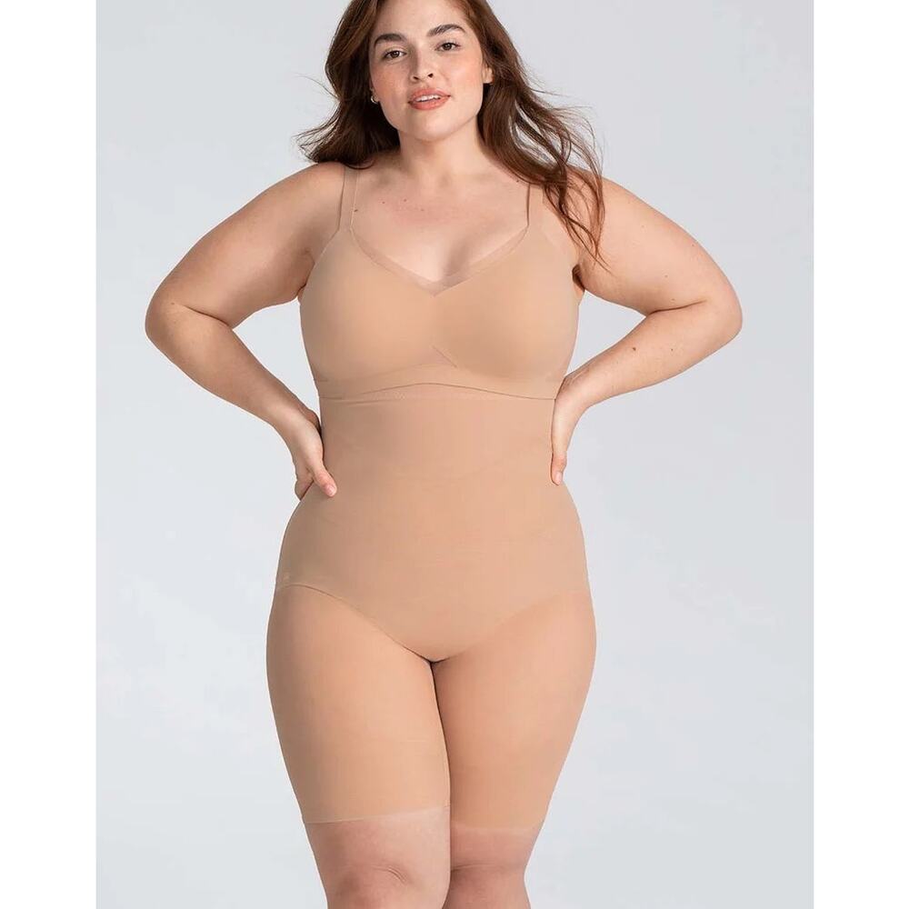 HoneyLove SuperPower Sand Beige High Waist Mid Thigh Shapewear Shorts‎ Plus 1X